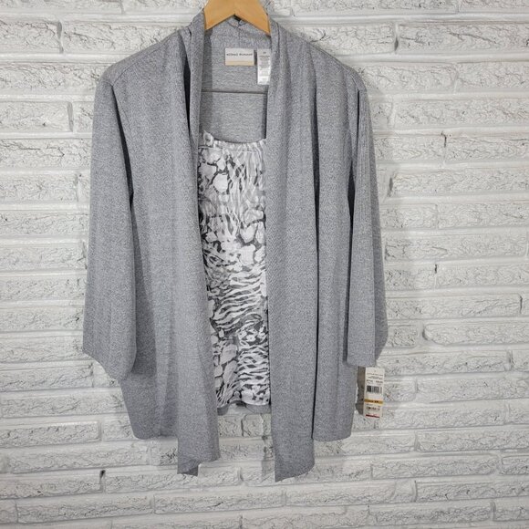 Alfred Dunner Womens Top 3X Plus 3/4 Sleeve Gray Floral Poly Blend Career FLO89E - Picture 1 of 10